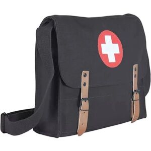 Black Canvas Messenger Bag with Red Cross Design
